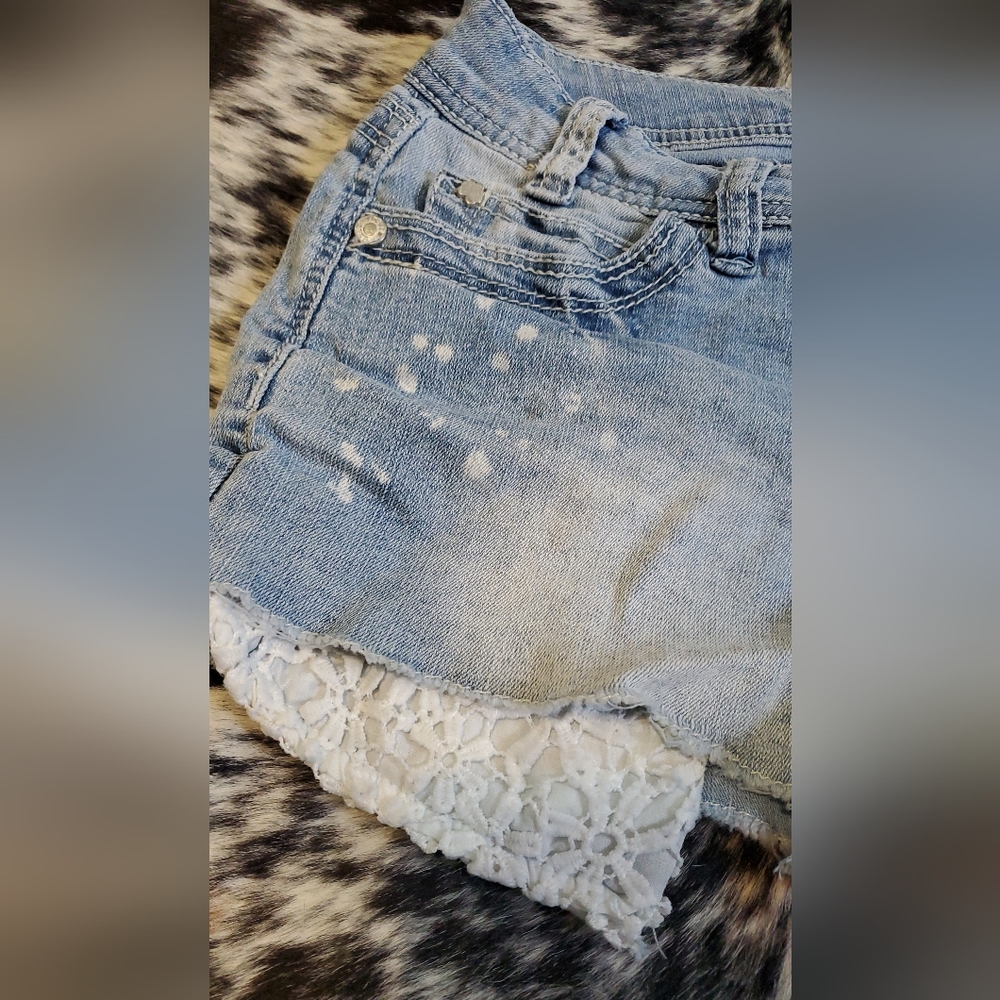 Wallflower Light Blue Jean Shorts with White Lace Trim - Picture 3 of 4